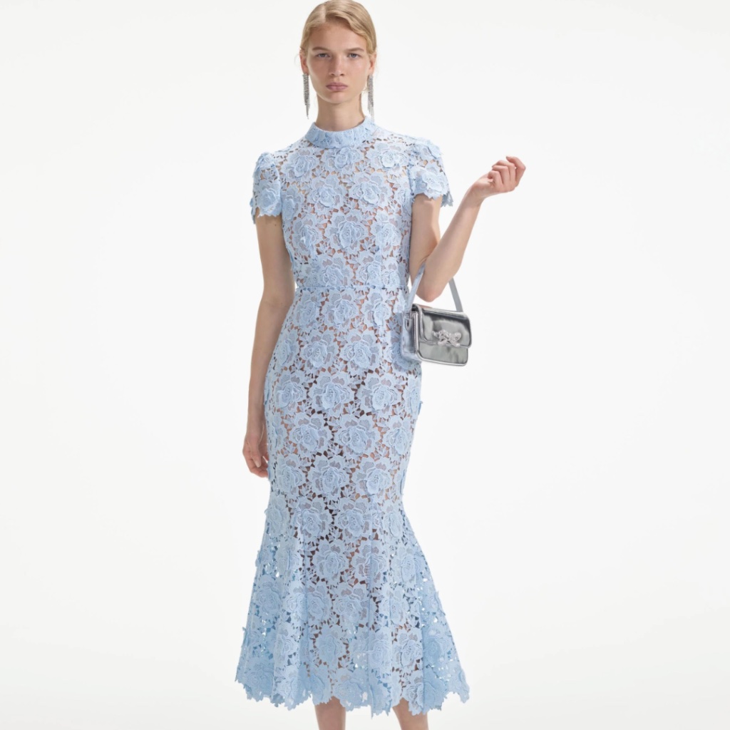 Self-Portrait Light Blue Lace Midi Dress